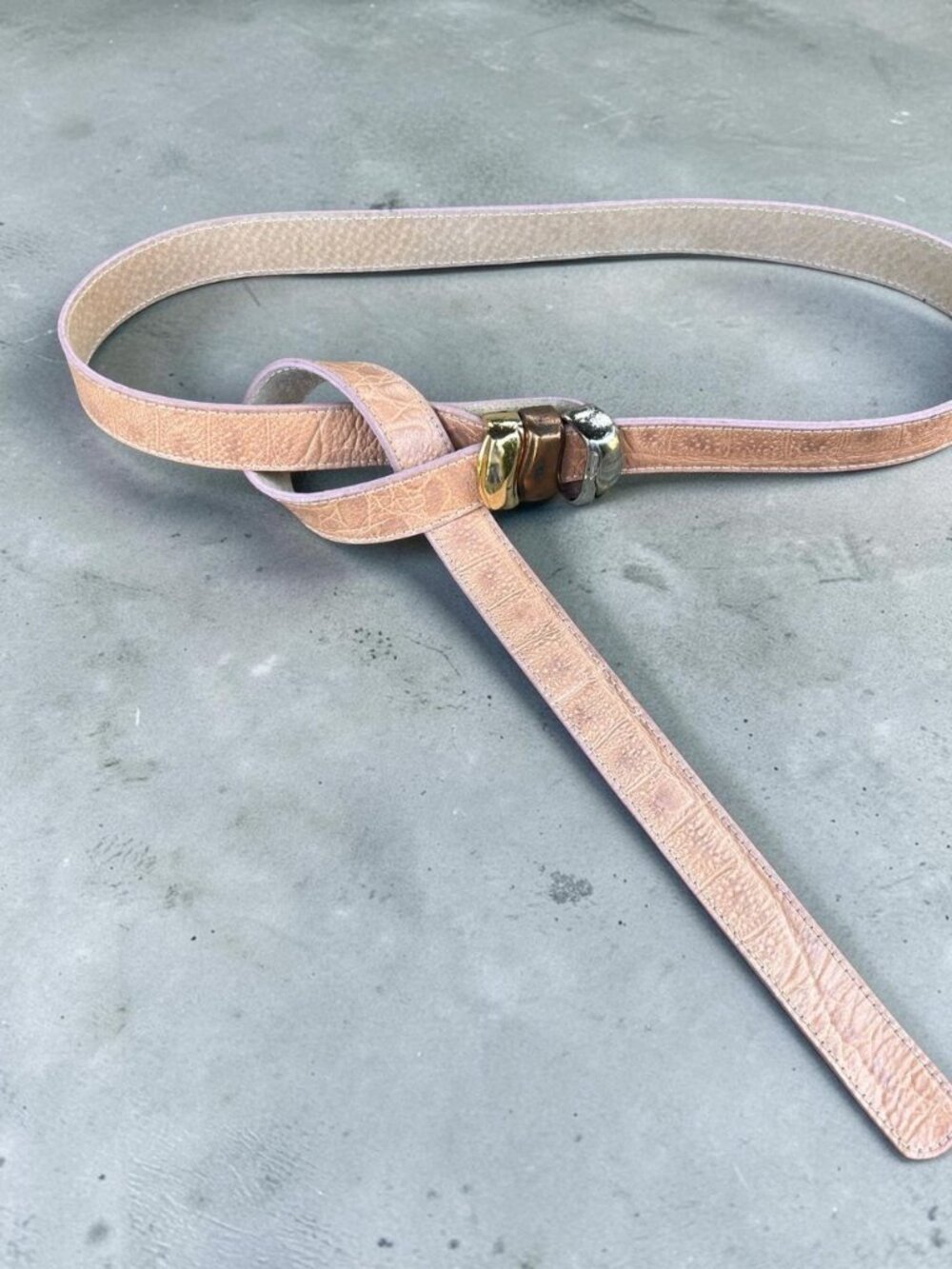 Details by Patricia Green Tan Fashion Belt Copper, Goldtone, Silvertone Buckles